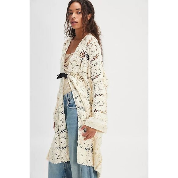 Free People Bali June Crochet Cardigan Womens XS Cottagecore Boho Chic Vintage - Picture 1 of 8